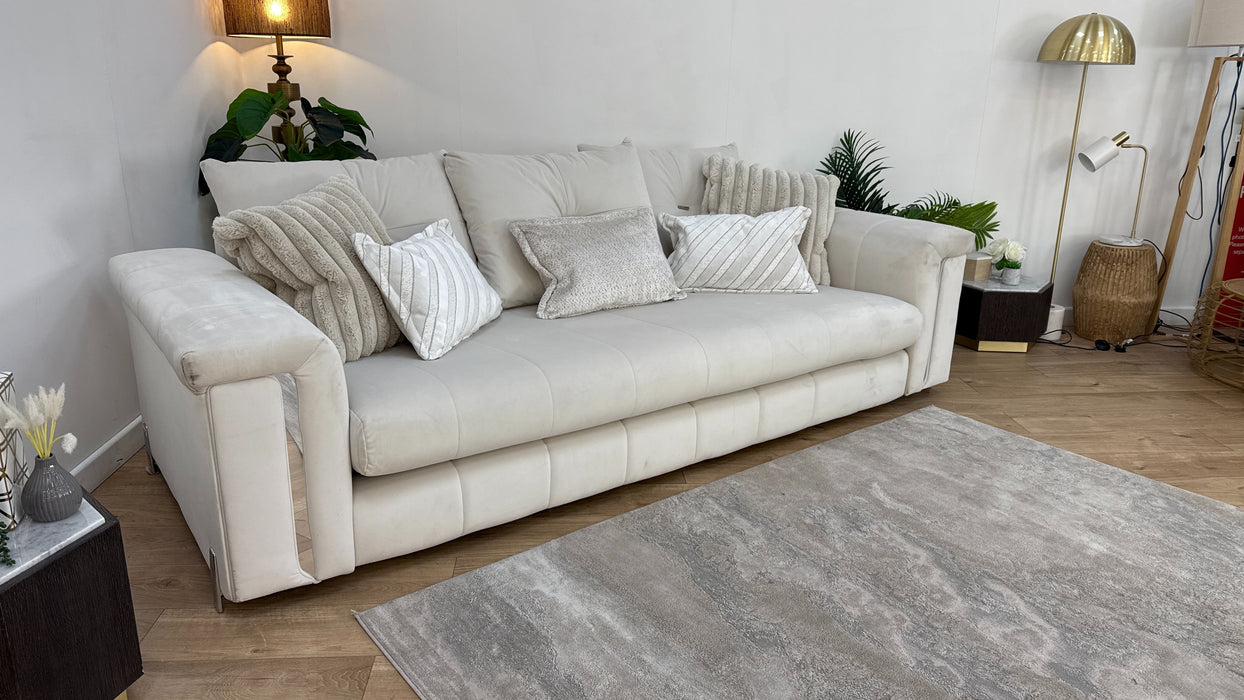 Sofology The Oscar Fabric 4 Seater Silver Trim in Super Matt Velvet Ecru Mix