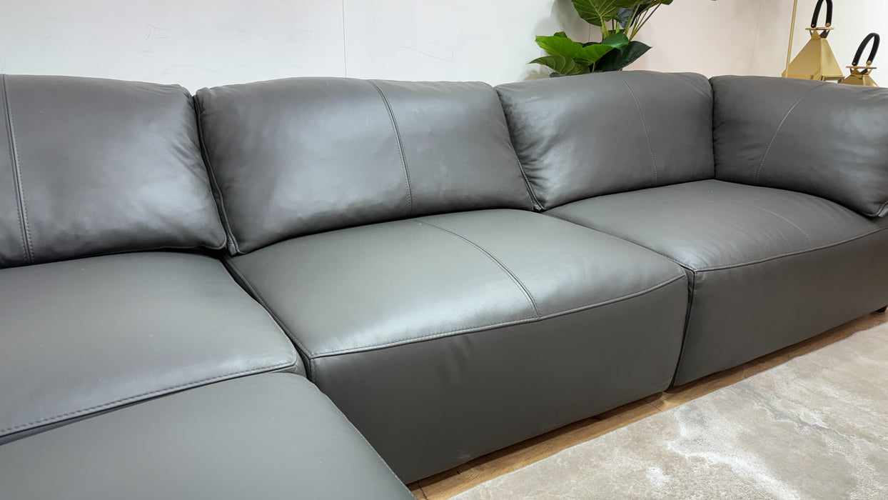 Sofology Tessuto Leather Chaise 1 Corner 3 in Trusty Matt Charcoal