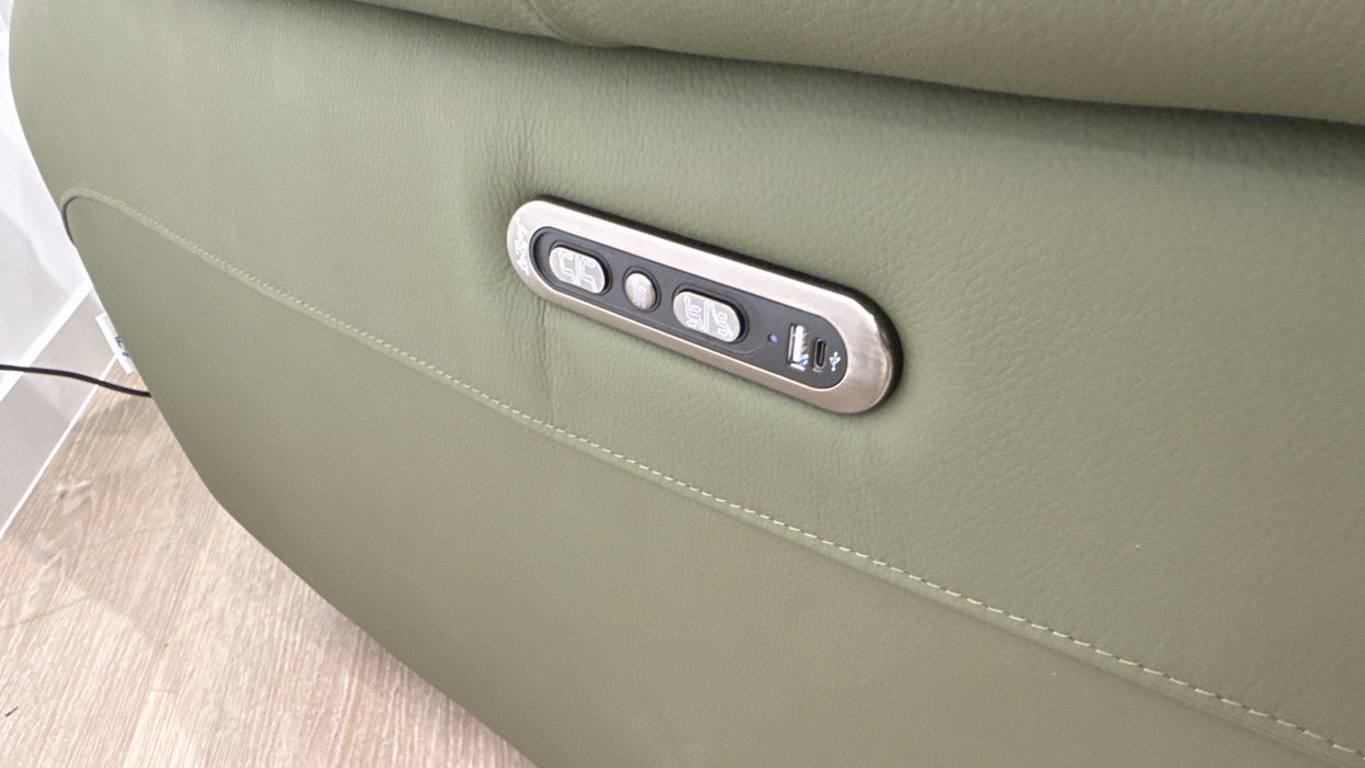 Sofology Atlanta Leather 2 Seater Console Power Recliner/Headrest in Trusty Soft Matt Dark Olive