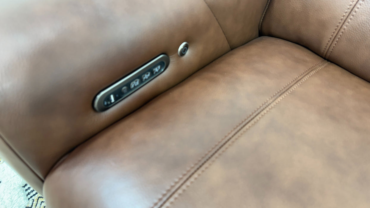 Sofology Allure Fabric 2 Seater Power Recliner/Headrest Heated Seats Lumbar Support Speakers in Trusty Embossed Chestnut