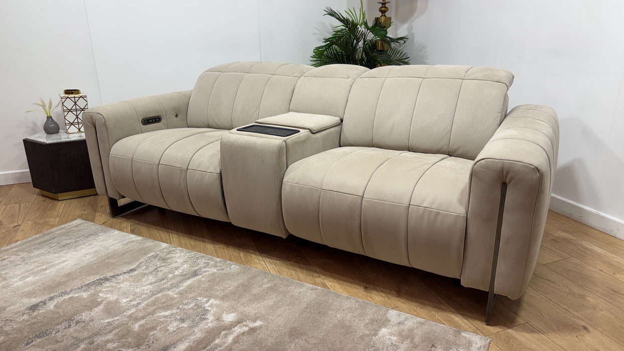 Sofology Paramount Fabric 2.5 Seater Console Power Recliner/Headrest Heated Seat Speakers in Lifestyle Nubuck Feel Stone
