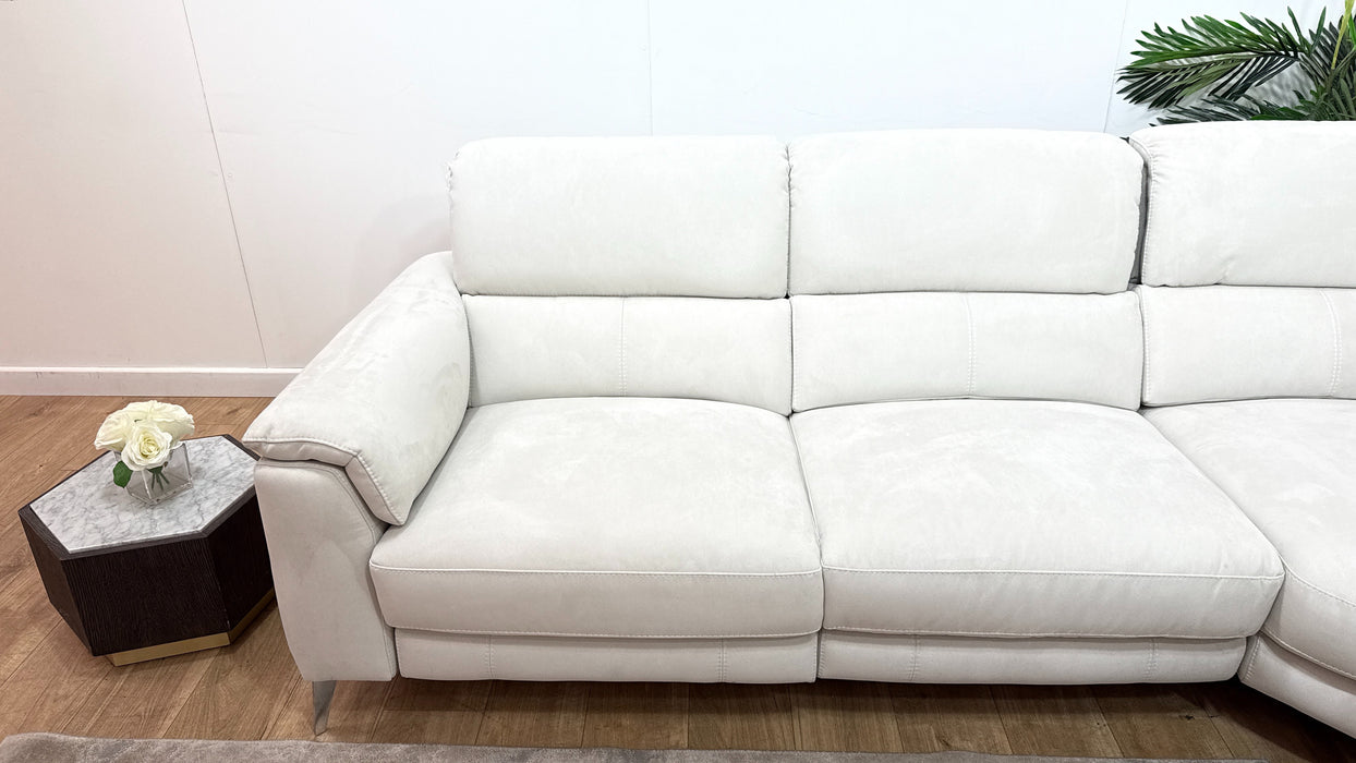 Sofology Illinois Fabric 2 Corner 1 Terminal Power Recliner/Headrest in Lifestyle Textured Beige