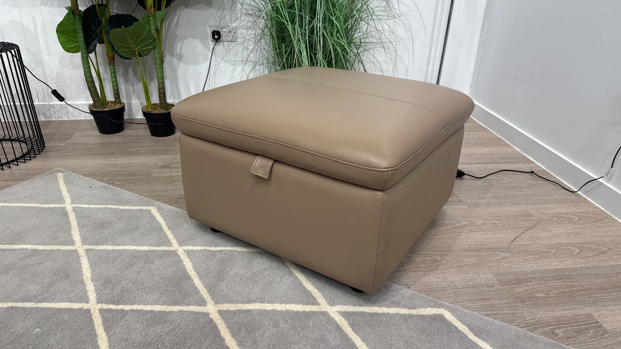 Sofology Riviera Leather Designer Storage Footstool in Trusty Embossed Mushroom