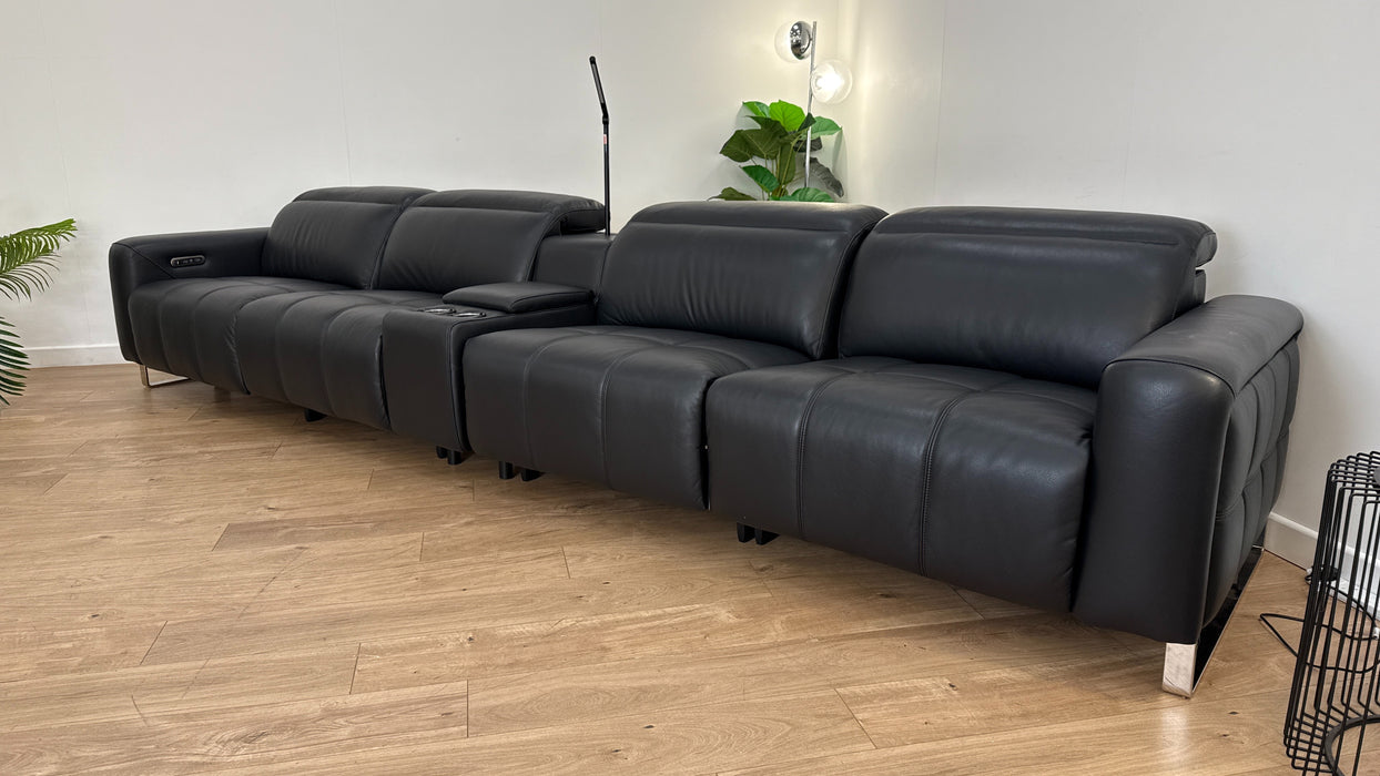 Sofology The Marvella 4 Seat Console Leather Recliner in Trusty Sheen Jet Black