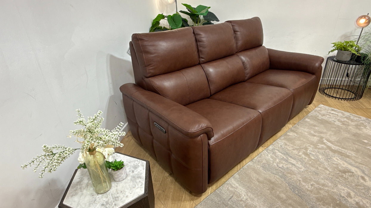 Sofology Ripley Leather 3 Seater Power Recliner/Headrest Lumbar Support in Trusty Embossed Chestnut