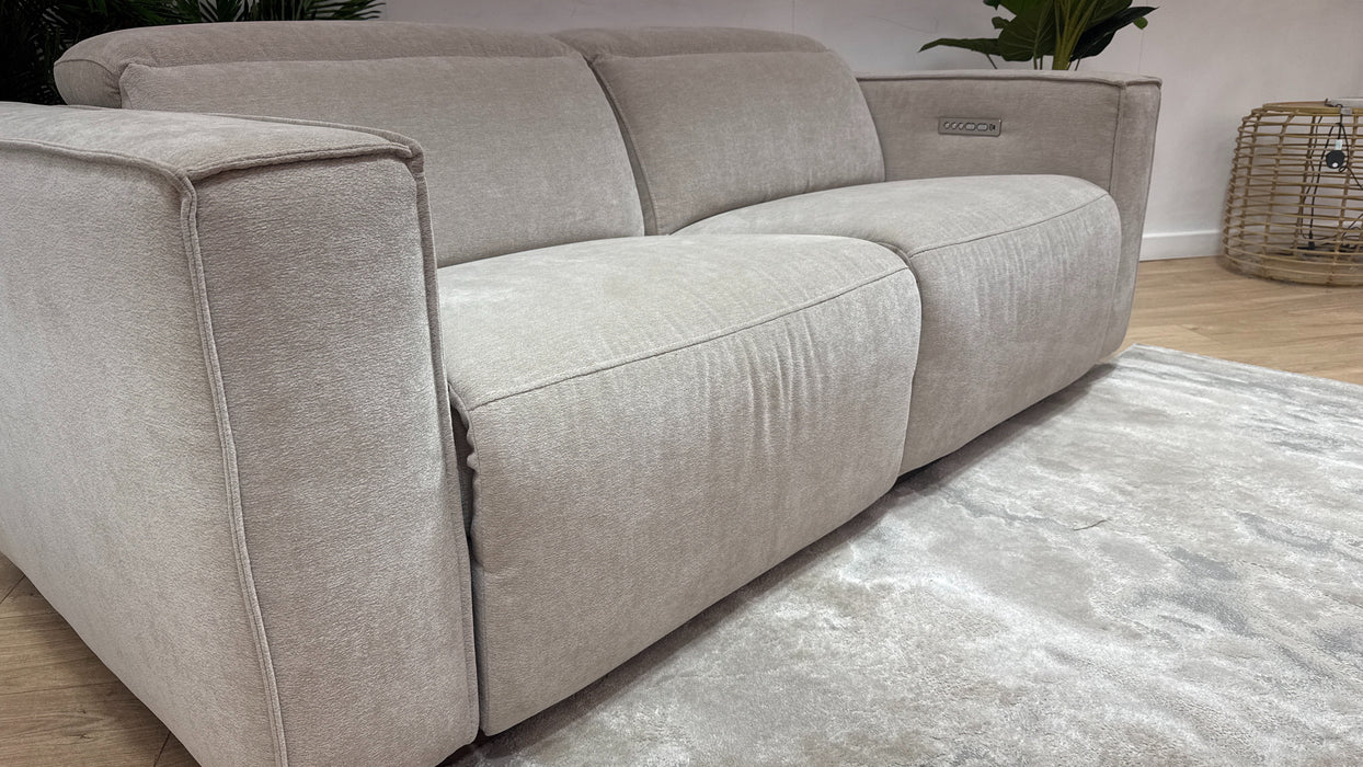 Sofology Horizon Fabric 2.5 Seater Power Recliner/Headrest in Textured Chenille Stone