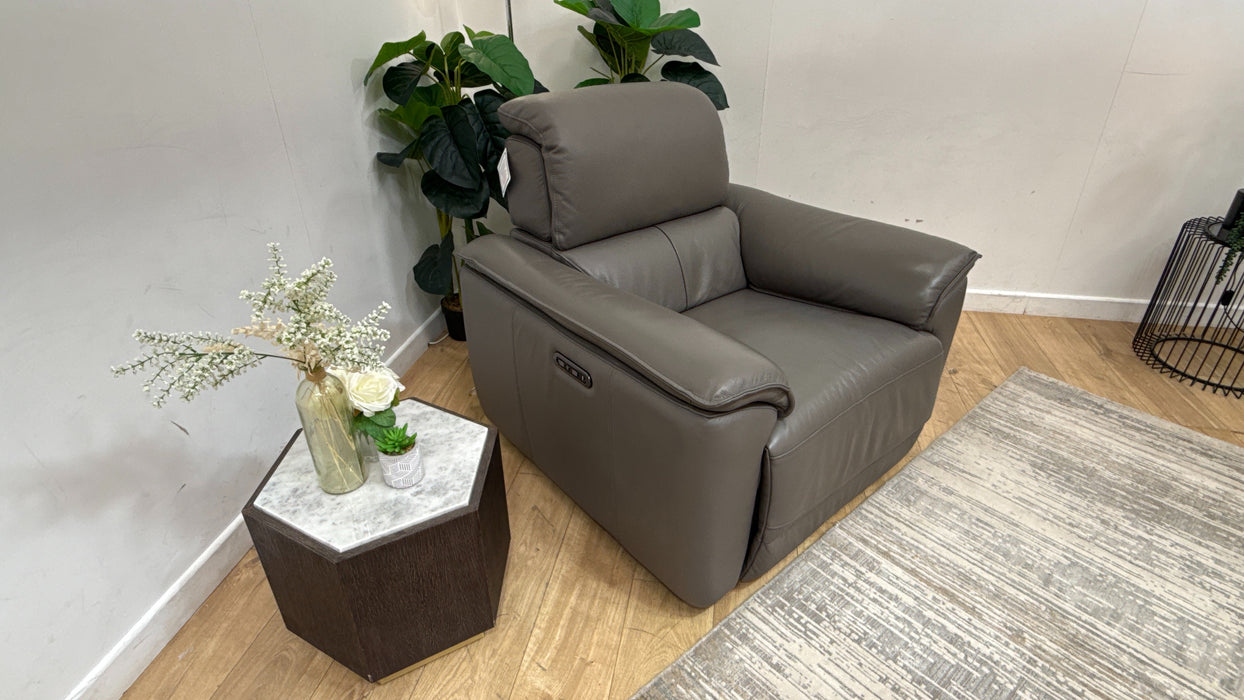 Sofology Hugo Leather Chair Power Recliner/Headrest in Trusty Embossed Elephant