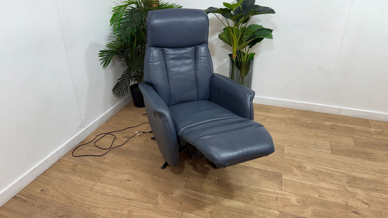 Sofology Heston Leather Chair Power Recliner in Trusty Soft Sheen Smoke Blue