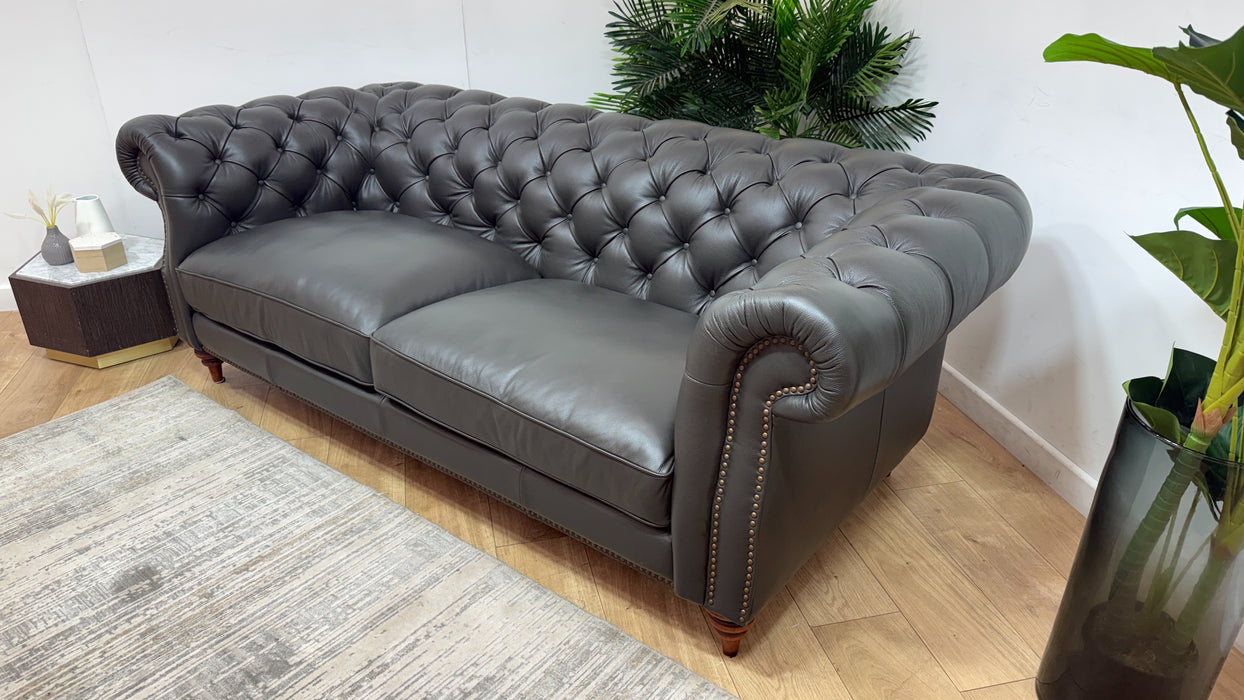 Sofology Darcy Leather 3 Seater with Studs in Trusty Supersoft Sheen Charcoal