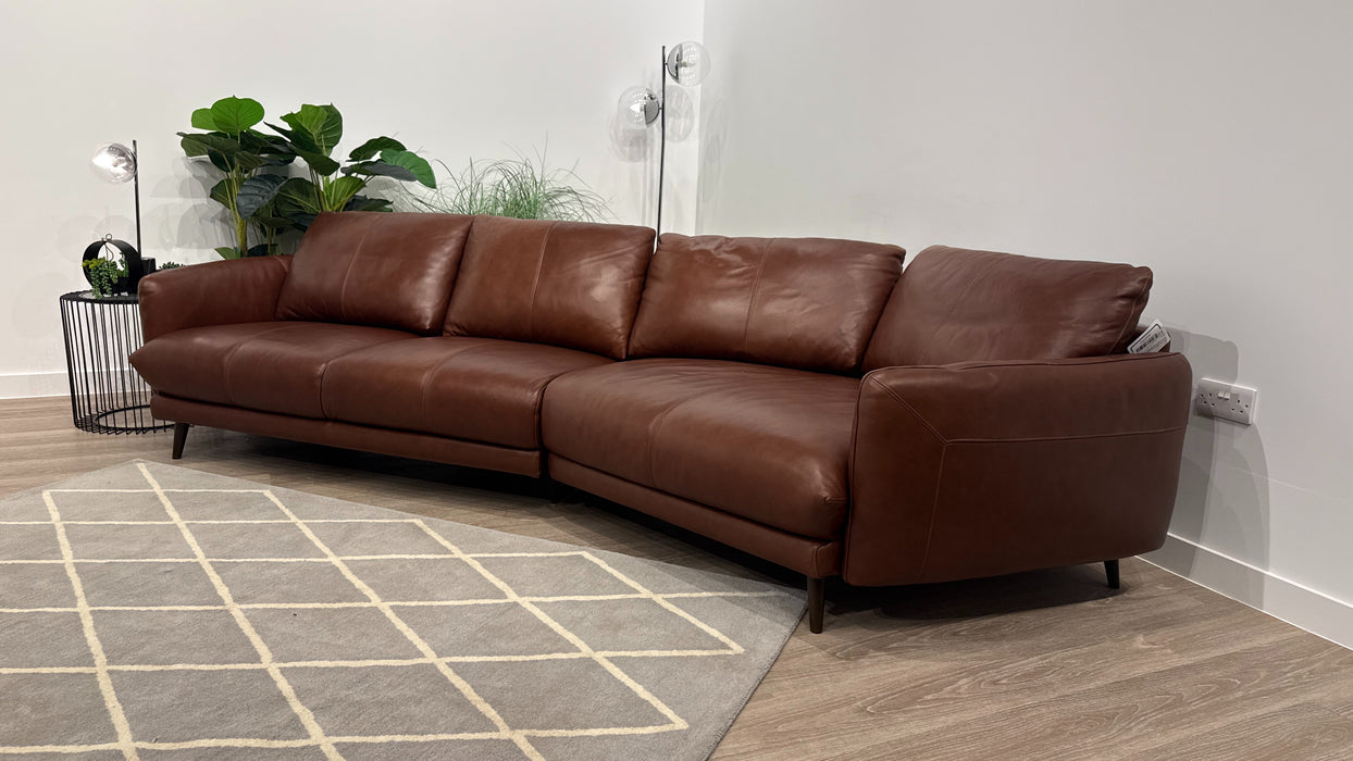 Sofology Adler Leather 4 Seater Asymmetric in Relaxed Soft Brown