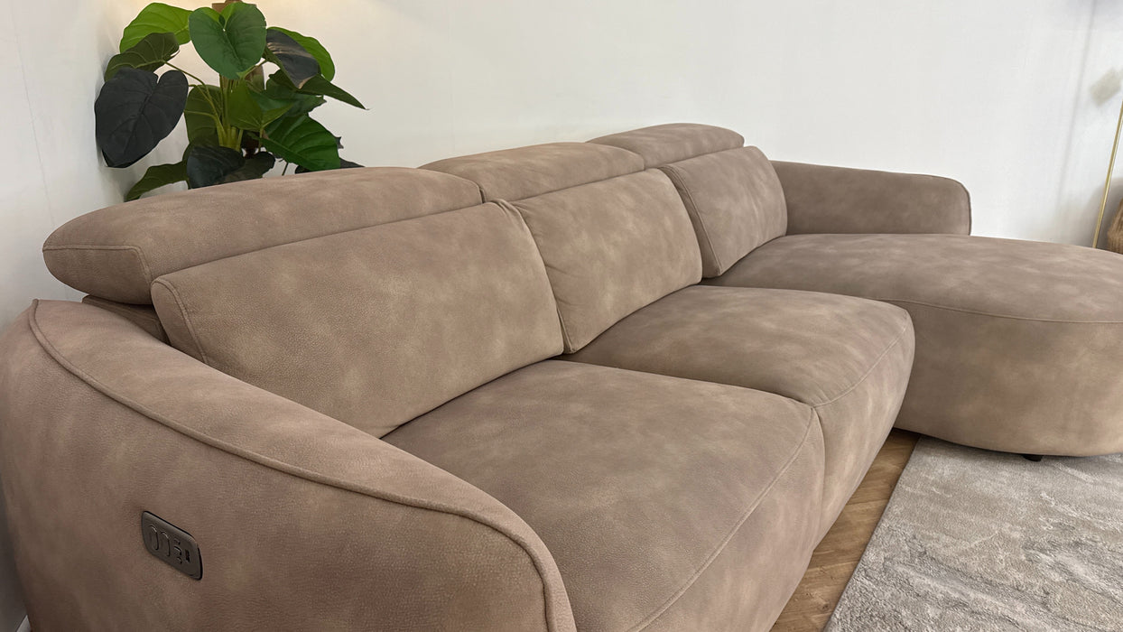Sofology The Serene Fabric 3 Seater Chaise Power Recliner/Headrest in Lifestyle Mottled Latte