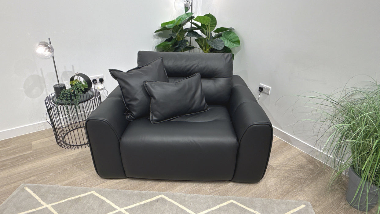 Sofology Daxton Leather Chair Motion Chaise in Trusty Matt Jet Black