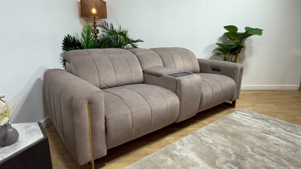 Sofology Paramount Fabric 2.5 Seater Console Power Recliner/Headrest Speakers in Lifestyle Flecked Nutmeg