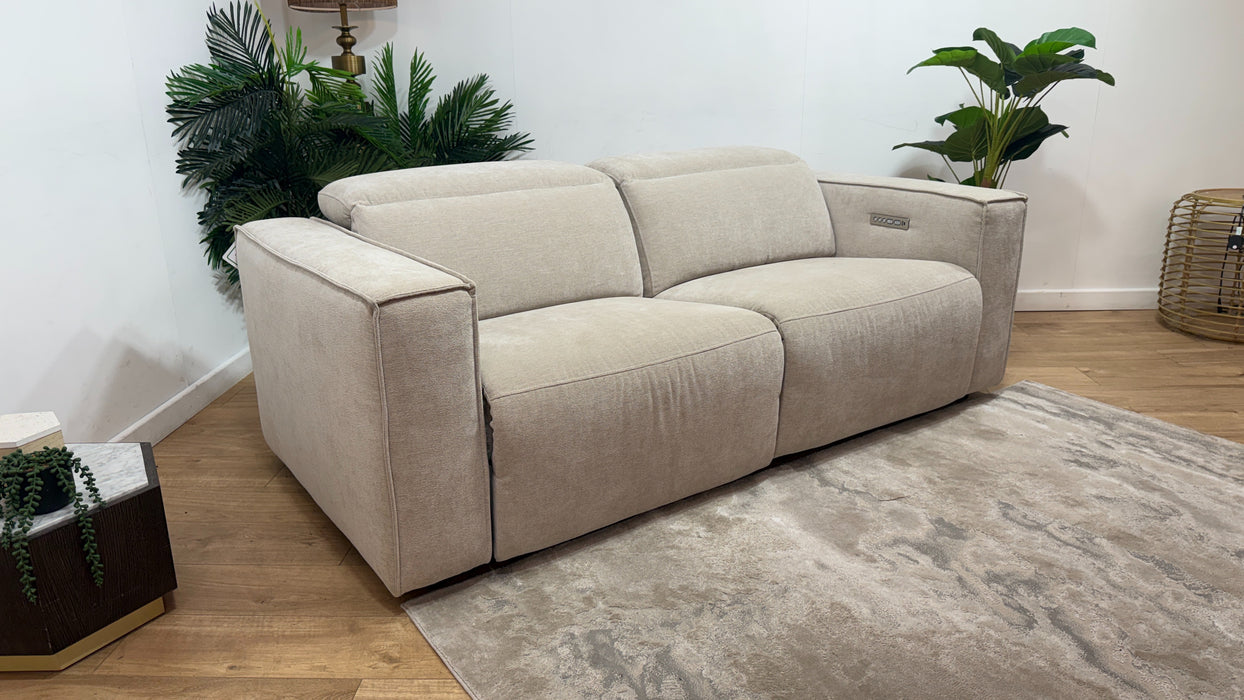 Sofology Horizon Fabric 2.5 Seater Power Recliner/Headrest in Textured Chenille Stone