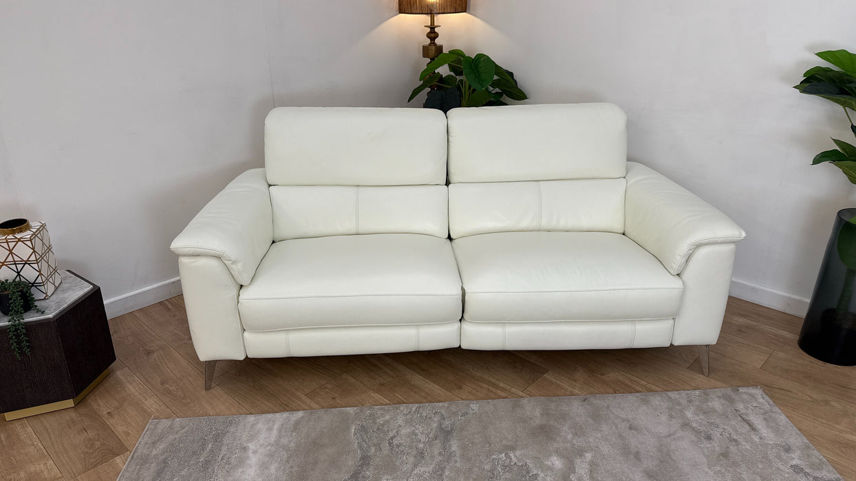 Sofology Illinois Leather 3 Seater Power Recliner/Headrest in Trusty Soft Sheen White