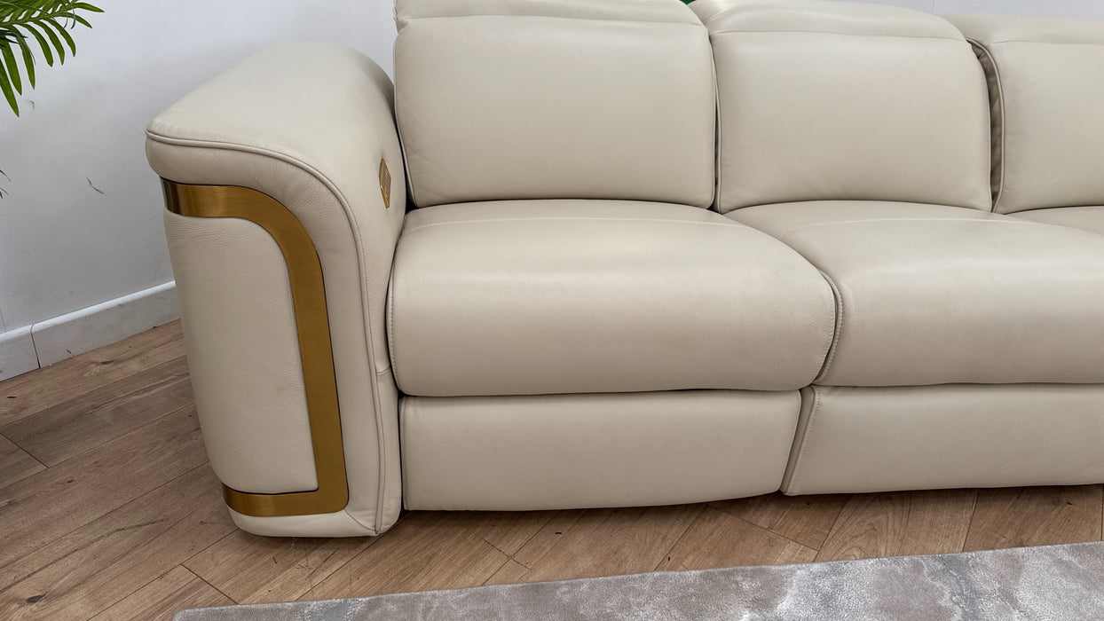 Sofology Plaza Leather 3 Seater Power Recliner/Headrest in Trusty Embossed Bone China