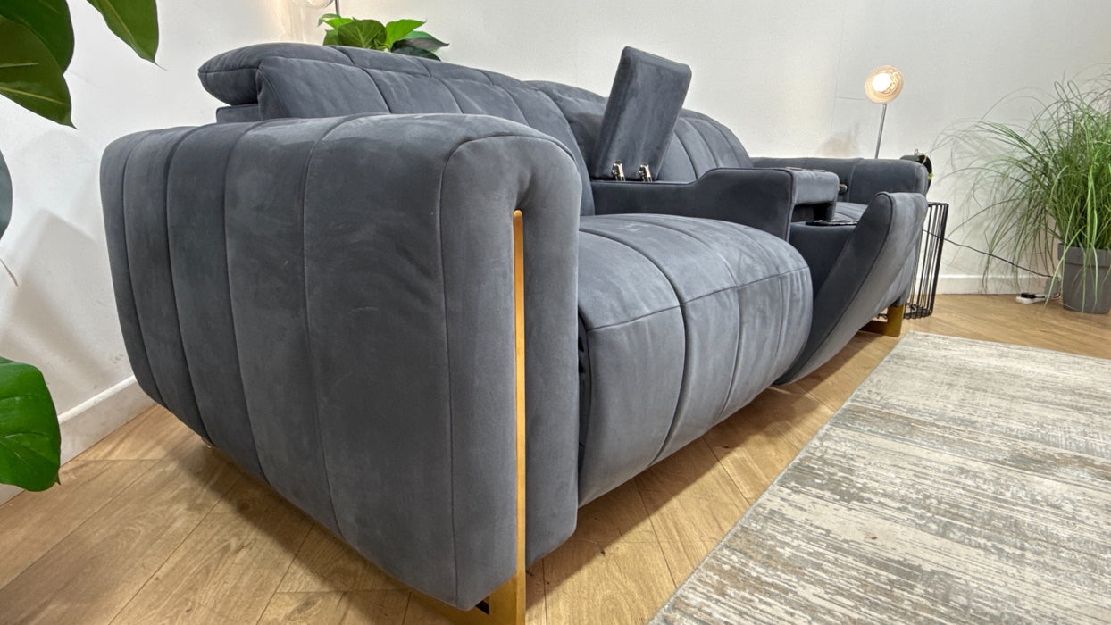 Sofology Paramount Fabric 2.5 Seater Console Power Recliner/Headrest Heated Seats Speakers in Nubuck Feel Charcoal