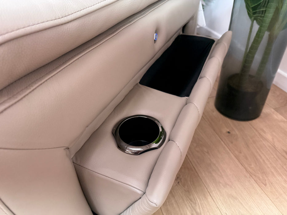 Sofology Fratelli Leather Chair Power Recliner/Headrest in Trusty Embossed Stone