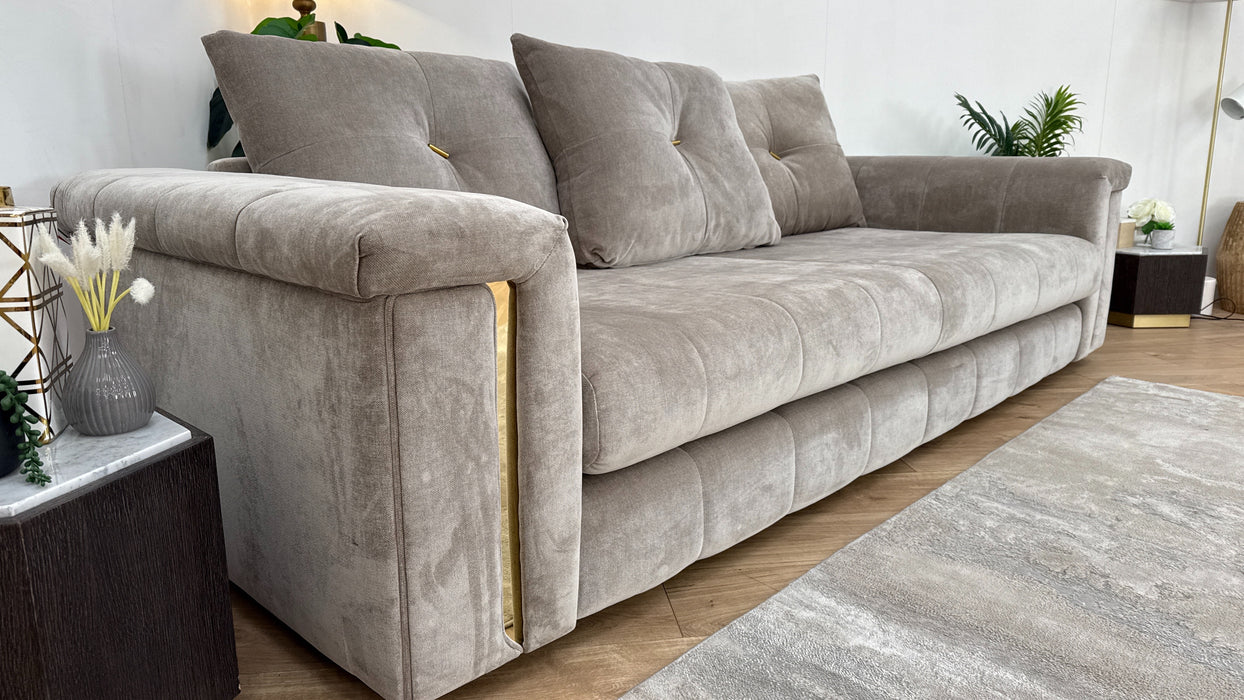 Sofology The Oscar Fabric 4 Seater Gold Trim in Fine Textured Chenille Stone Mix