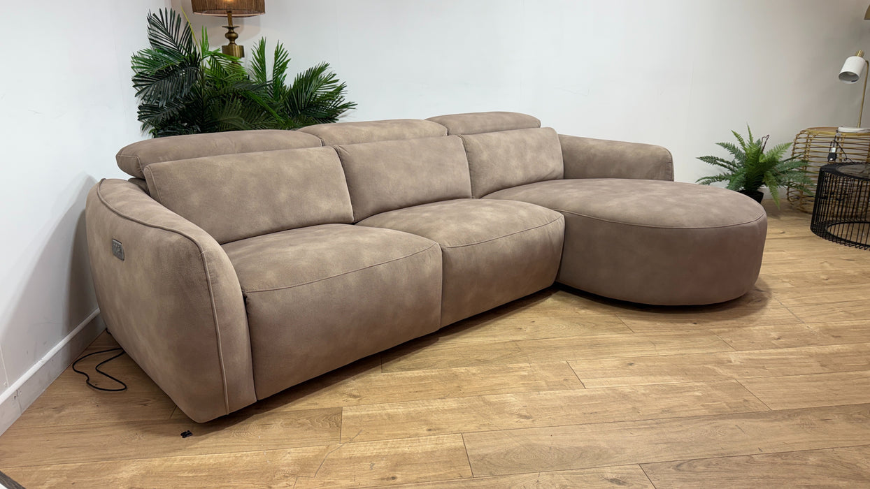 Sofology Serene Fabric 3 Seater Chaise Power Recliner/Headrest in Lifestyle Mottled Latte