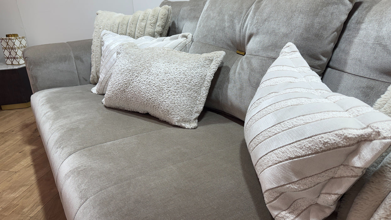 Sofology Oscar Fabric 4 Seater Gold Trim in Fine Textured Chenille Stone Mix