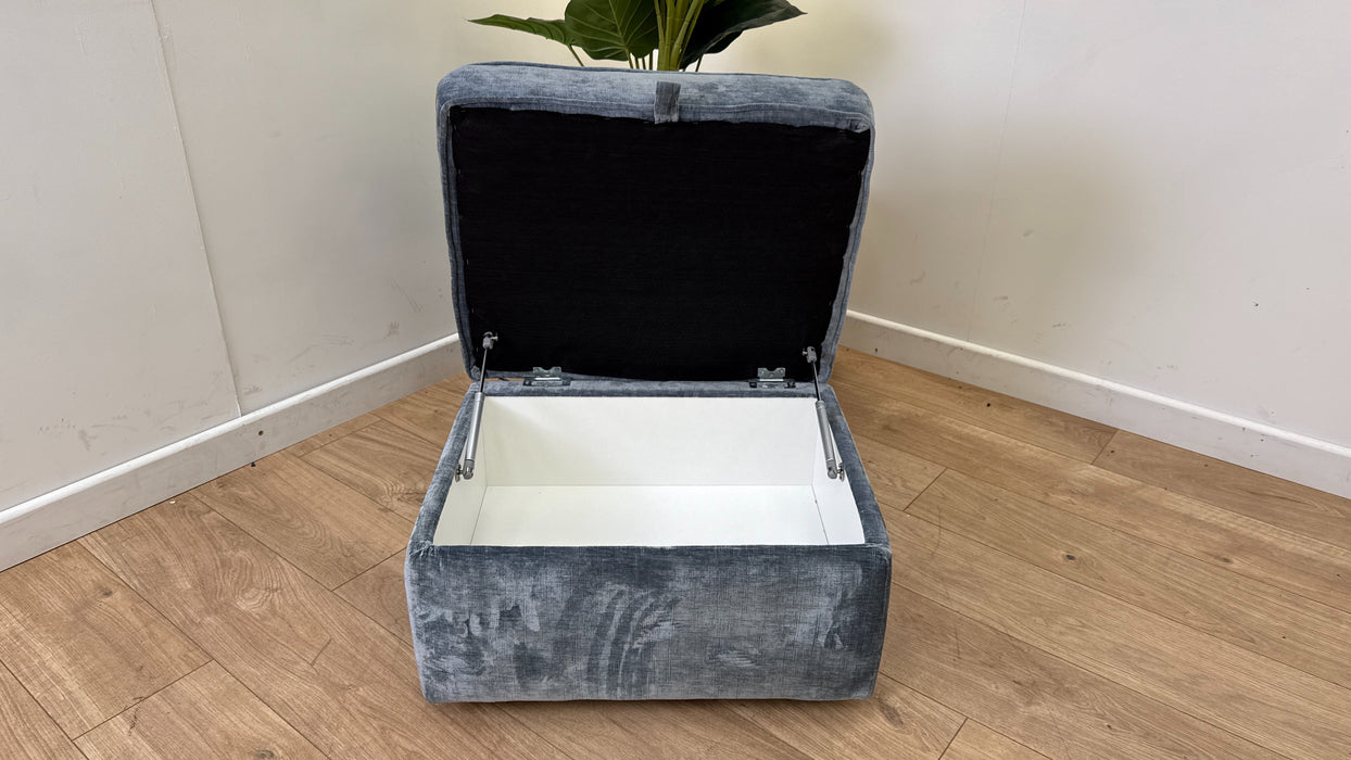 Sofology Georgio Fabric Storage Footstool Feather Flex in Luxe Chenille Steel Blue