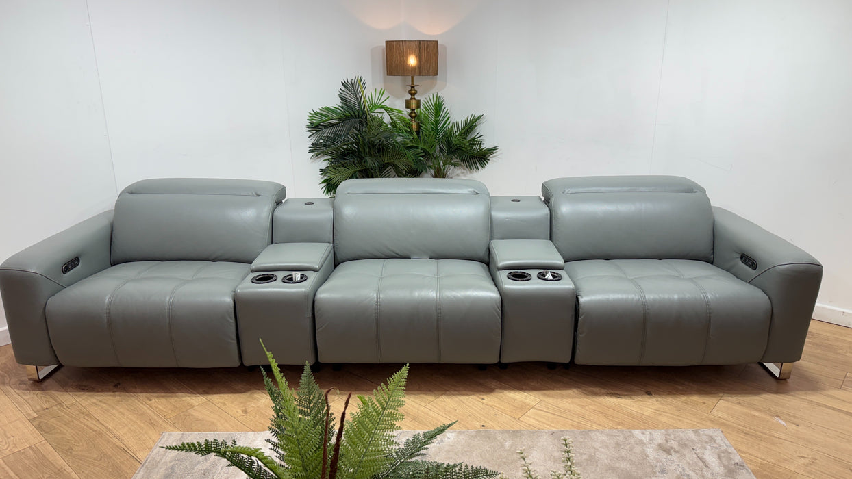 Sofology Marvella Leather 3 Seater Cinema Console Power Recliner/Headrest x 2 in Trusty Sheen Granite Teal