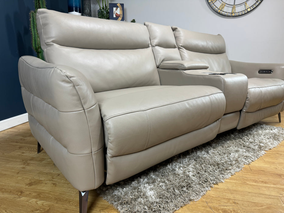 Renato Leather 2.5 Seater Console - Trusty Embossed Leather Stone - Power Recliner Speakers - (WA2)