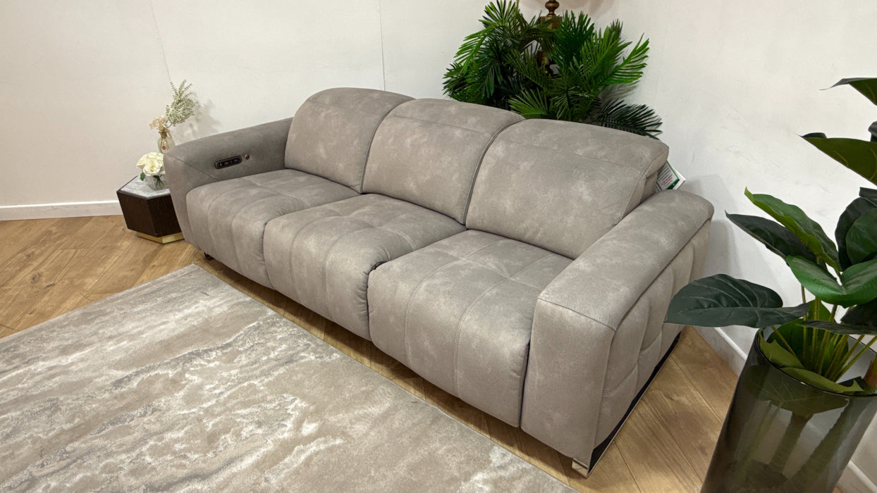 Sofology Marvella Fabric 3 Seater Power Recliner/Headrest Heated Seats in Lifestyle Flecked Stone