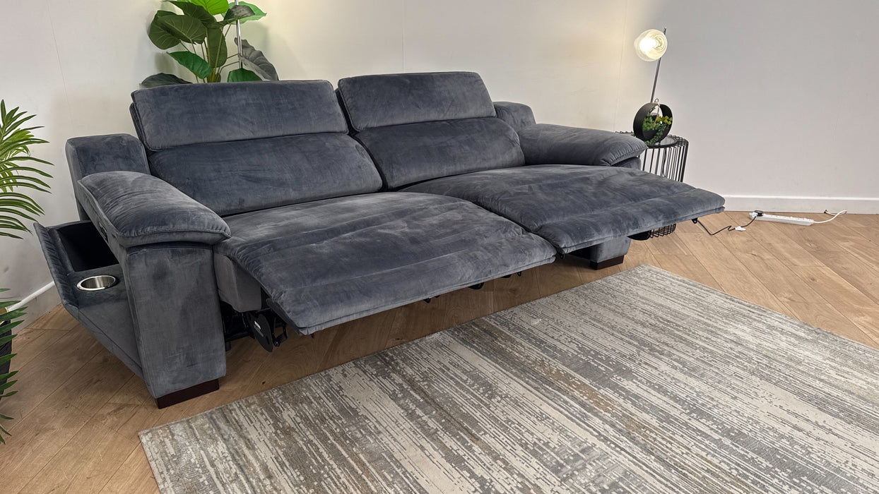 Sofology Benz Fabric 3 Seater Power Headrest/Recliner in Heritage Velvet Granite