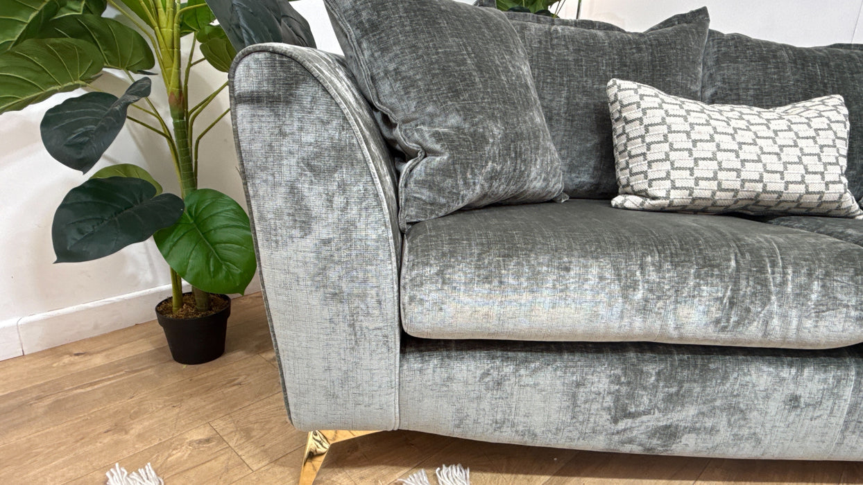 Sofology Luella Fabric 3 Seater Gold Buttons in Luxe Chenille Alpine Green Mix