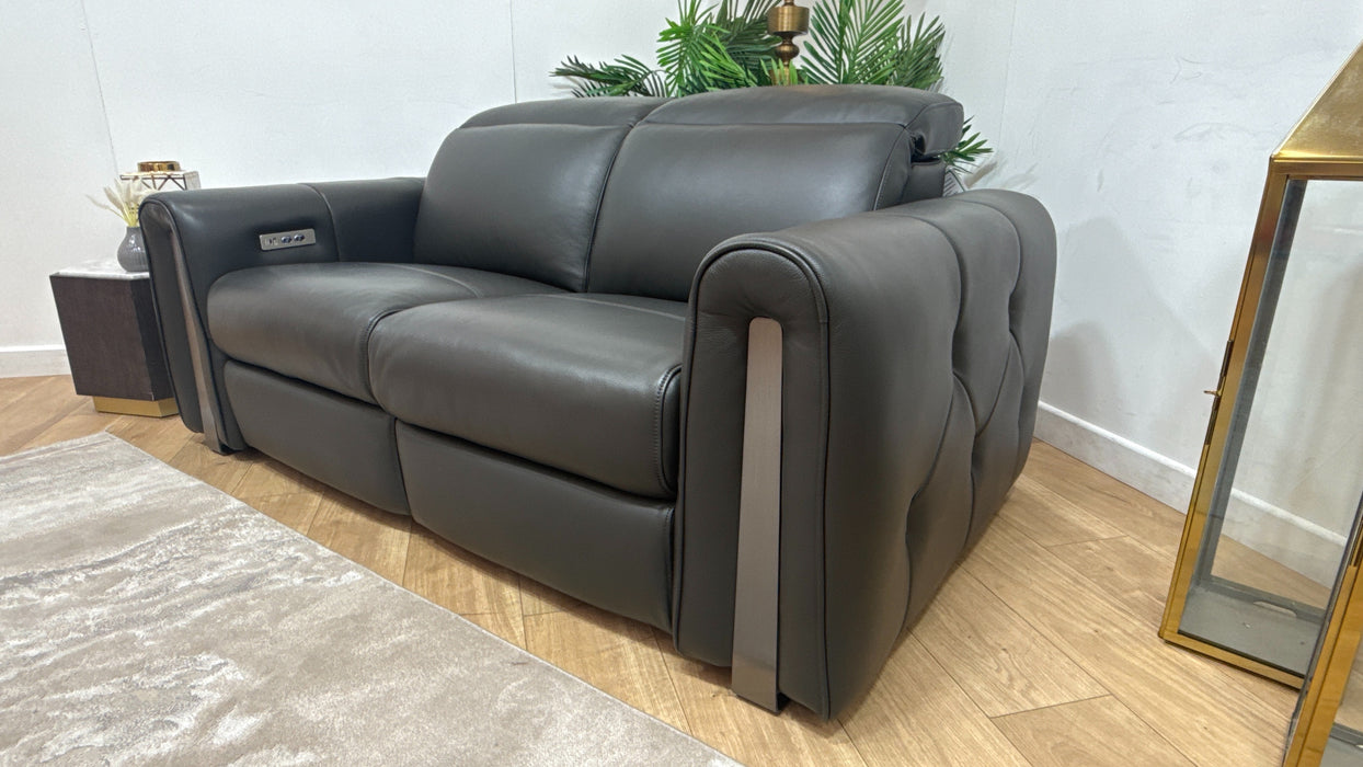 Sofology Kingsbridge Leather 2 Seater Power Recliner in Trusty Embossed Charcoal