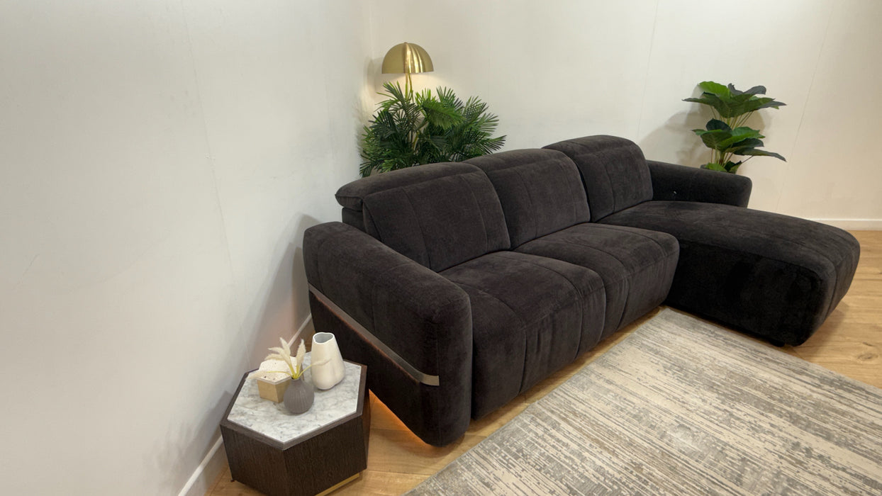 Sofology Lumiere Fabric 4 Seater Chaise Power Recliner/Headrest in Relaxed Chenille Raisin