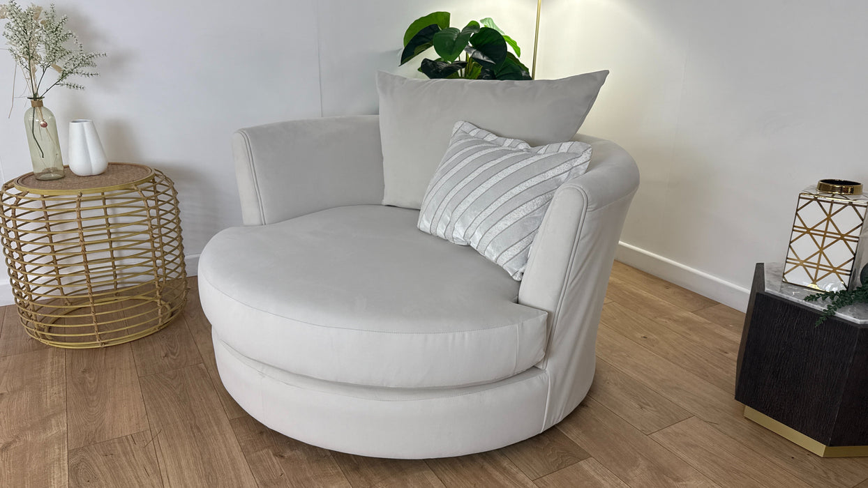 Sofology The Oscar Fabric Large Swivel Chair in Super Matt Velvet Ecru