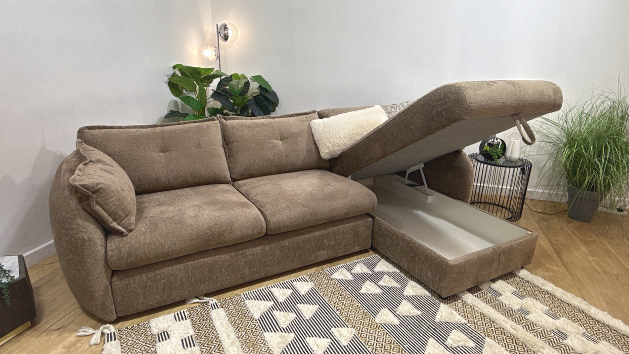 Sofology Portobello Fabric 3 Seater Chaise Storage Foam Seats in Teddy Chenille Mink Mix