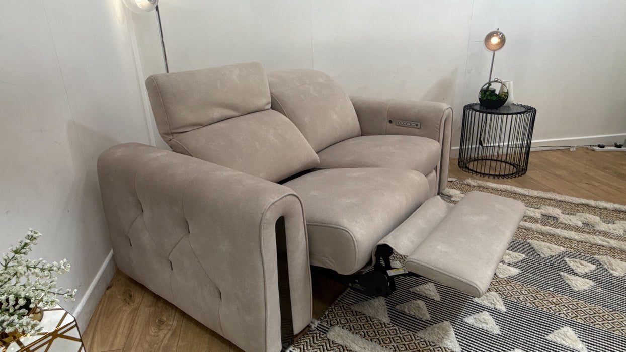 Sofology Kingsbridge Fabric 2 Seater Power Recliner/Headrest Heated Seats in Lifestyle Flecked Ivory