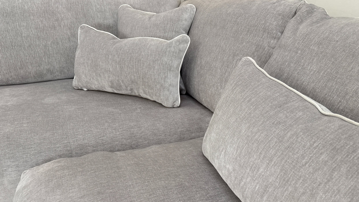 Sofology Georgio Fabric Terminal 1 Corner 3 Feather Flex Seats in Luxury Deep Pile Chenille Silver Mix