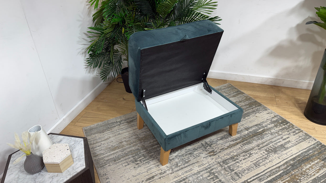 Sofology Fluted Isla Fabric Storage Footstool in Azure All Over