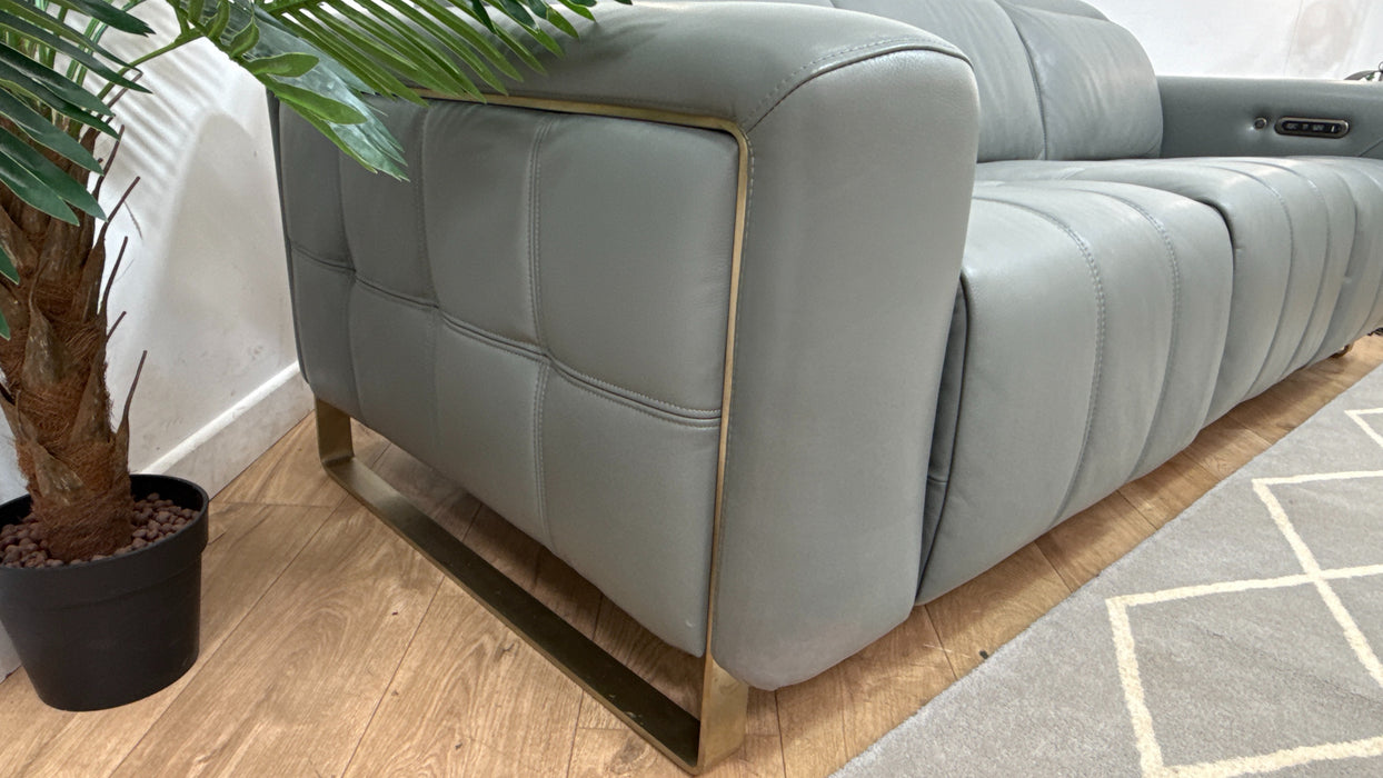 Sofology Marvella Leather 3 Seater Power Recliner/Headrest Heated Seats in Trusty Sheen Granite Teal