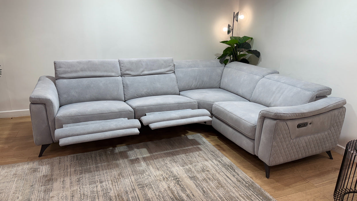 Sofology Ezra Fabric 3 Corner 1.5 Power Recliner/Headrest Heated Seat in Lifestyle Flecked Silver