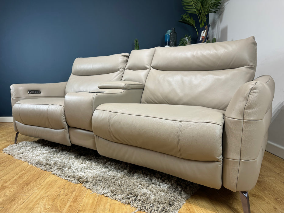 Renato Leather 2.5 Seater Console - Trusty Embossed Leather Stone - Power Recliner Speakers - (WA2)