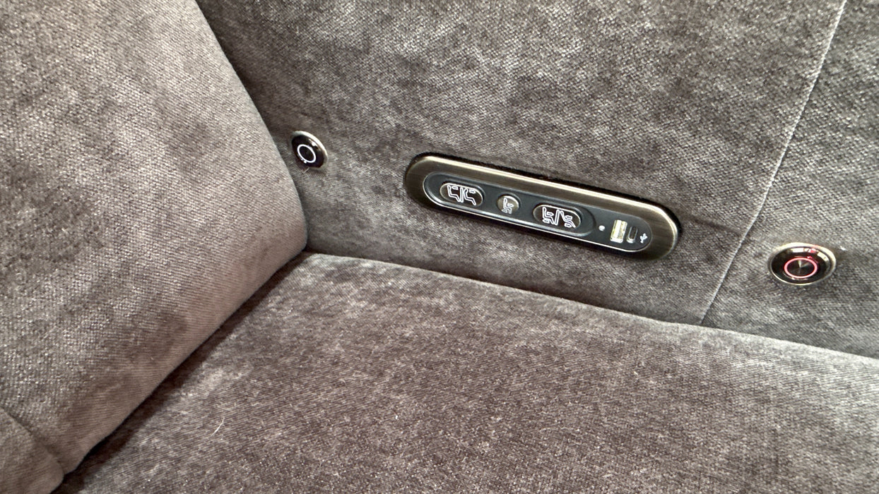 Sofology Lumiere Fabric 3 Corner 3 Console Power Recliner/Headrest Heated Seats in Relaxed Chenille Raisinric
