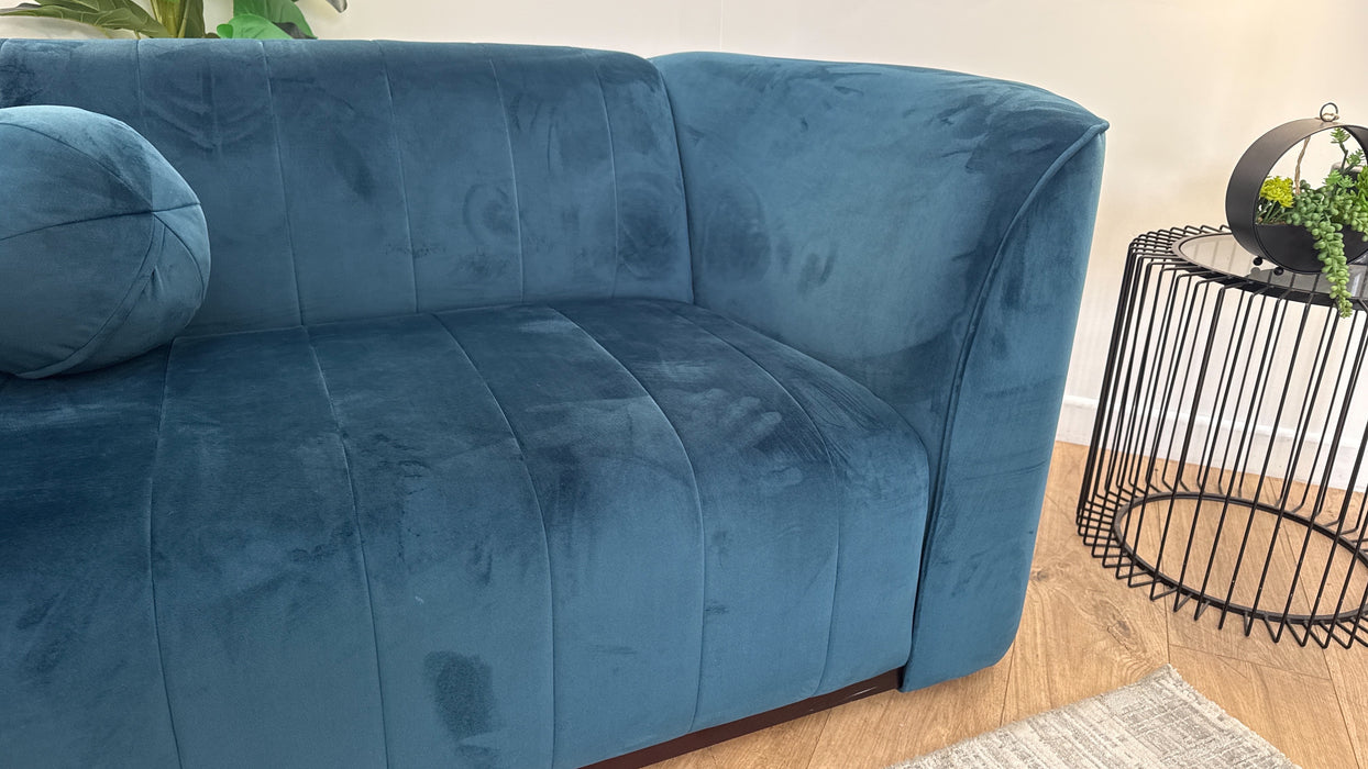 Sofology The Fitzrovia Fabric 2 Seater in Matt Velvet Navy With Dark Wood Trim