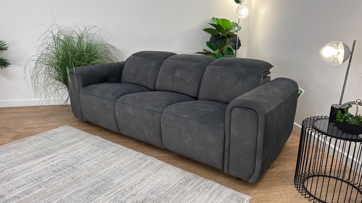 Sofology Premiere Fabric 3 Seater Power Recliner/Headrest Heated Seat in Lifestyle Flecked Mineral Green