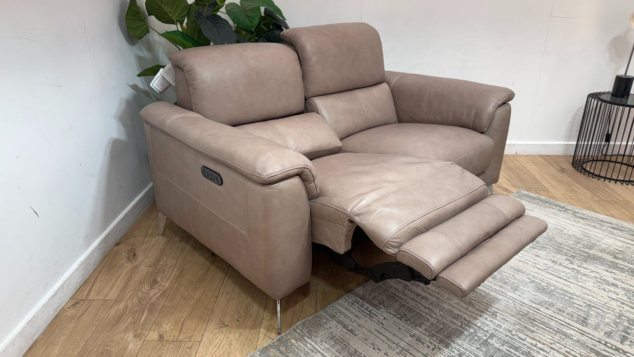 Sofology Illinois Leather 2 Seater Power Recliner/Headrest in Relaxed Soft Stone