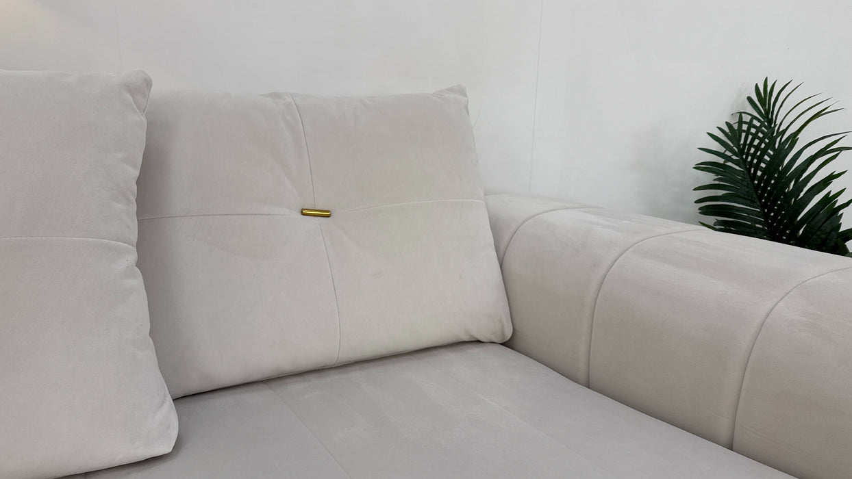 Sofology The Oscar Fabric 4 Seater with Gold Trim in Super Matt Velvet Ecru