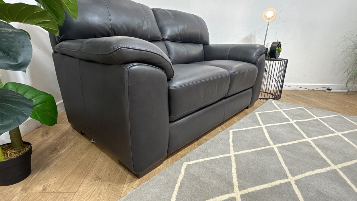 Sofology Santina Leather 2 Seater in Relaxed Soft Charcoal