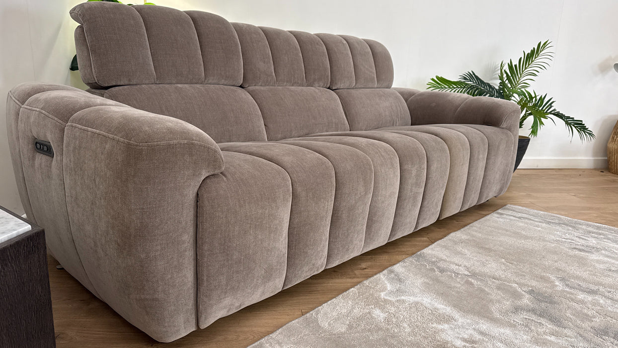 Sofology Nobu Fabric 3 Seater Power Recliner/Headrest in Relaxed Chenille Nutmeg