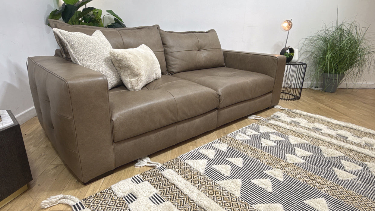 Sofology Artisan Leather 4 Seater Split in Artisan Relaxed Natural Grain Taupe/Natural Mix
