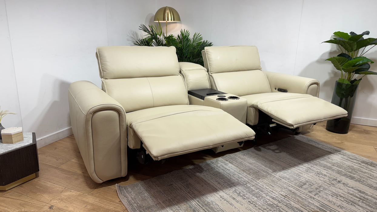 Sofology Premiere Leather 2.5 Seater Smart Console Power Recliner/Headrest Heated Seats in Trusty Embossed Bone China